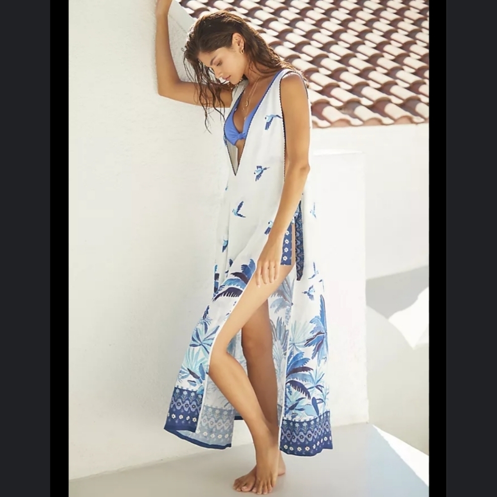 NWT Goa Beachwear By Japna Cover Up Size L Tie Sides Linen Blend Dress